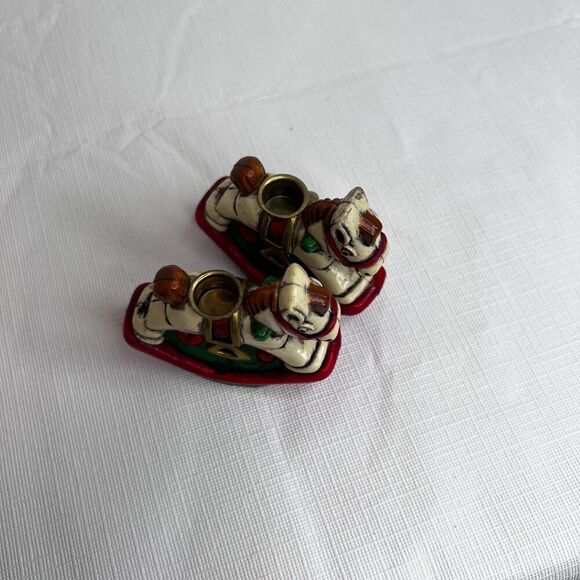 Holiday Memories Rocking Horse Candle Holders Set of 2 in Box Vintage Christmas - Picture 6 of 7